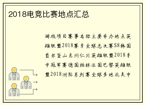 2018电竞比赛地点汇总